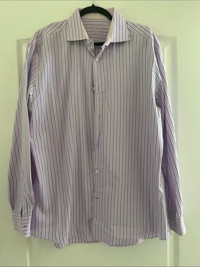 Bugatchi Lilac and Blue Vertical Stripe Dress Shirt
